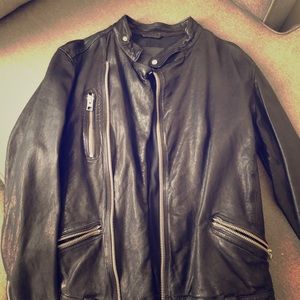 All saints men’s black leather jacket